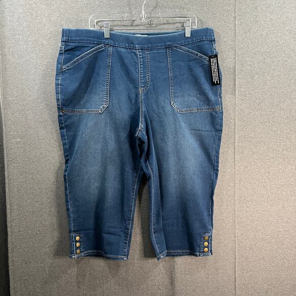 Joan Rivers Cotton Blend Stretch Denim Capri Pant w/ Snap, Petite X-Large - Picture 1 of 11